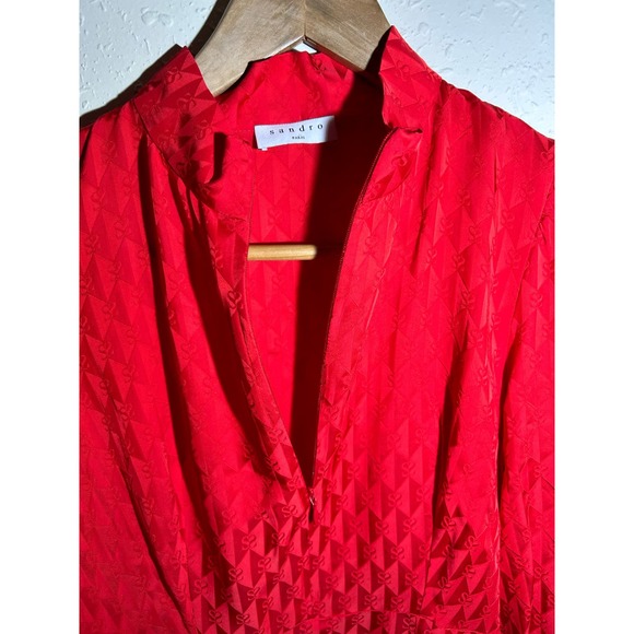 NWOT SANDRO Raya Satin Jacquard Midi Dress Size 34 - Picture 4 of 11